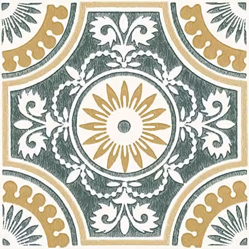 FloorPops Ezra Yellow and Green Geometric Art Deco Vinyl Peel and Stick Floor Tiles, 10 Tiles (W: 30.48 cm, D: 30.48 cm) – 1