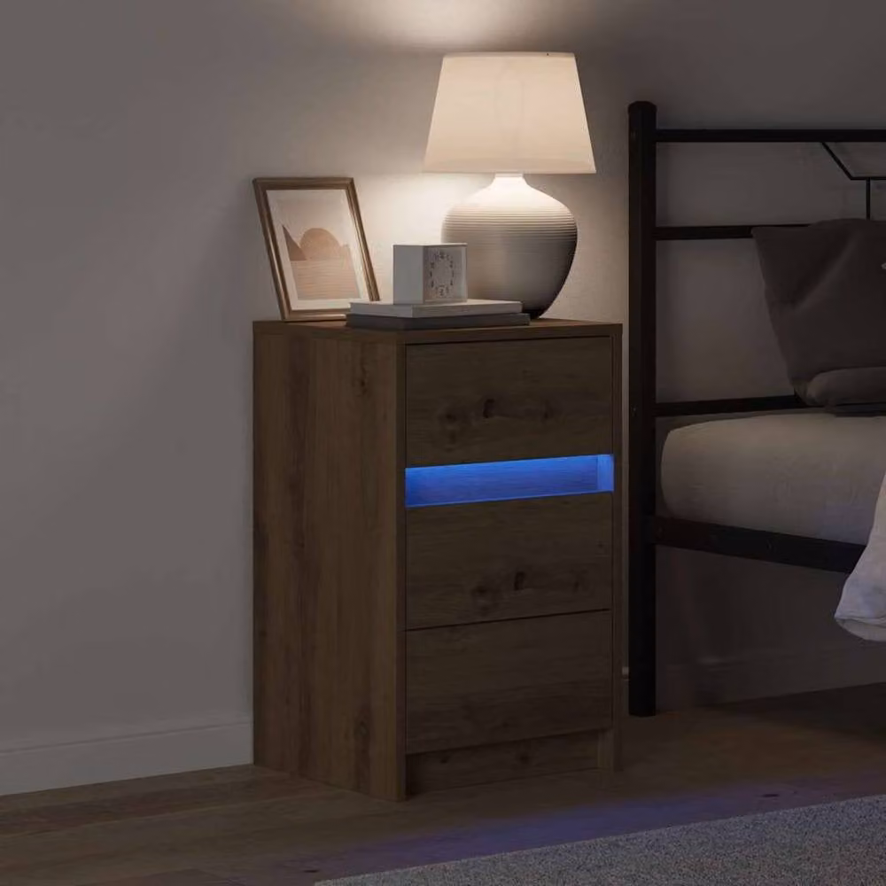 Berkfield Home Modern Bedside Cabinet in Brown Artisan Oak with Integrated LED Lights – 2