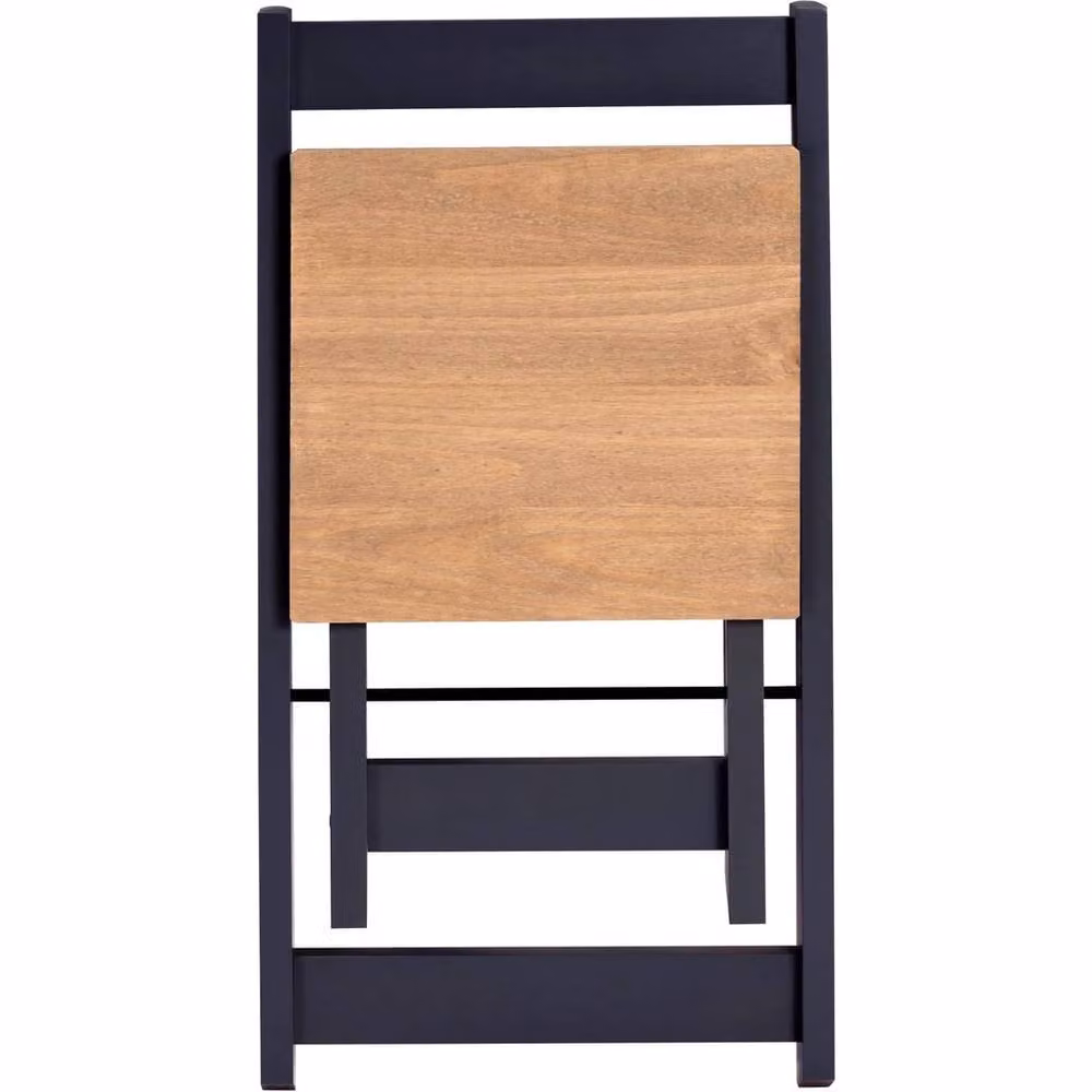 FORGEVIO Set of 2 Navy Blue Waxed Pine and Metal Folding Dining Chairs