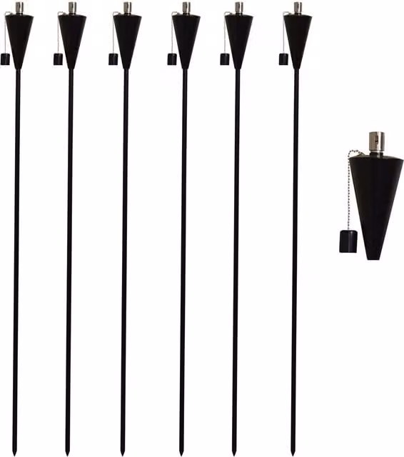 Harbour Housewares Metal Cone Garden Torches with Ground Spike, Black, Pack of 6
