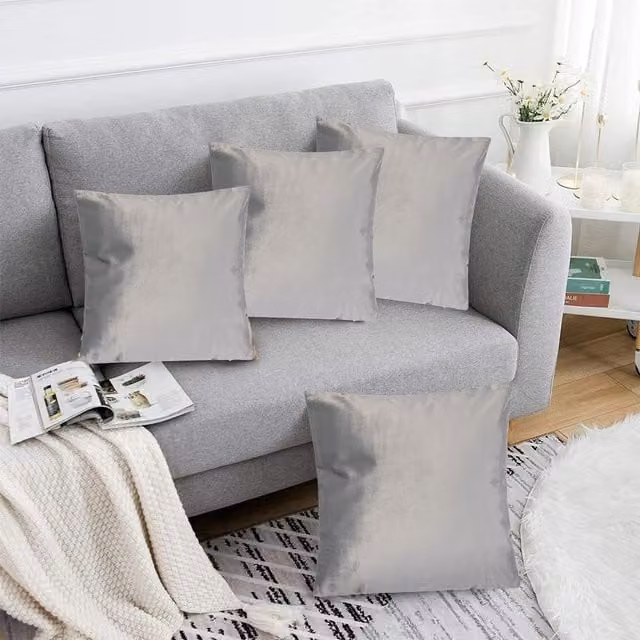 Luxor Living Set of 4 Silver Velvet Square Cushions with Hollow Fibre Filling, W/D/H: 45 x 45 x 45 cm – 1