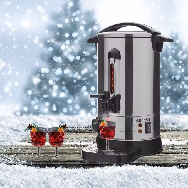 AREBOS Silver Stainless Steel Water Boiler and Hot Drink Dispenser, 8.8 l