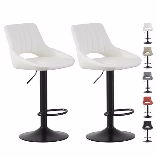 mcc direct Stacey Set of 2 Cream Faux Leather Swivel Bar Stools with Backrest and Metal Base