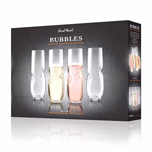 Final Touch Bubbles Stemless Champagne and Sparkling Wine Glasses, Set of 4, 236 ml, Transparent – 2