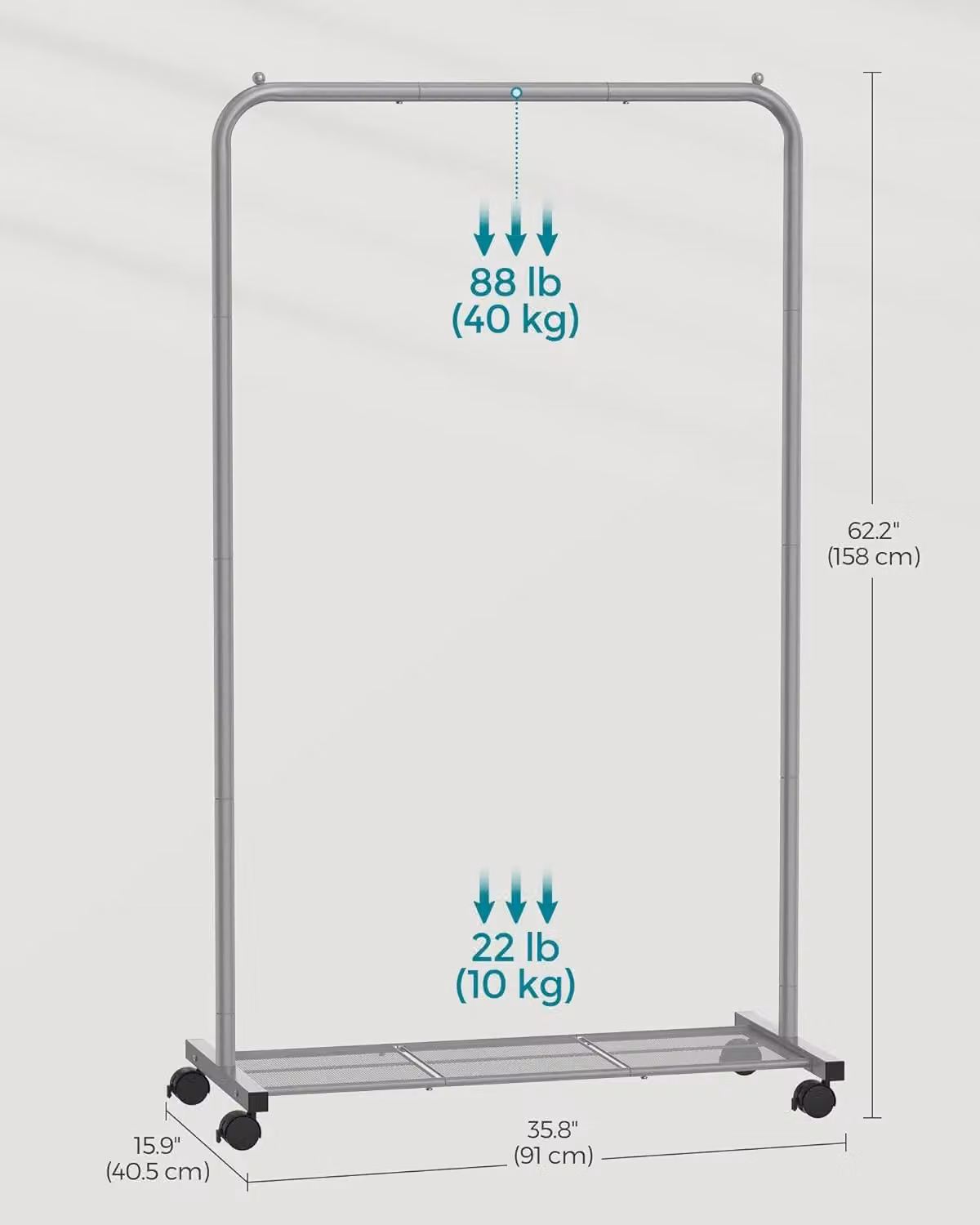 SONGMICS Clothes Rail with Storage Shelf and Lockable Wheels, Grey, H 158 x W 40.5 x D 40 cm – 2