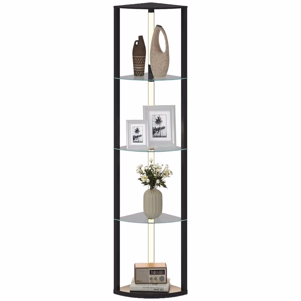 HOMCOM Dimmable LED Floor Lamp with Shelves and Foot Switch, Black – 2