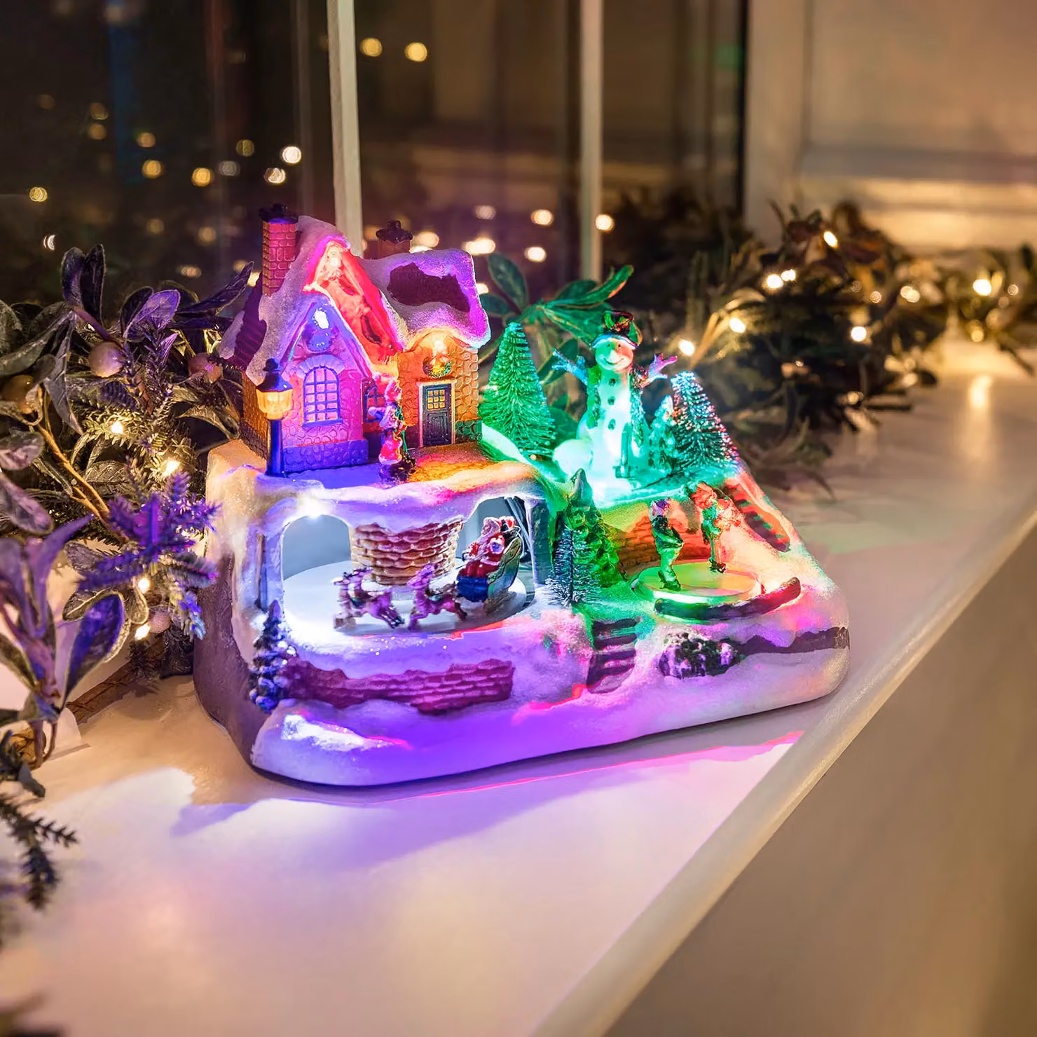 Christow Christmas Village Ice Skating Scene Tabletop Decoration with Multicolour LED Lights – 2