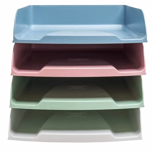 Exacompta Autentik Combo Styli Set of 4 A4+ Letter Trays, Multicolour (White, Pink, Blue) W/D/H: 34.5 x 25.5 x 24.5 cm