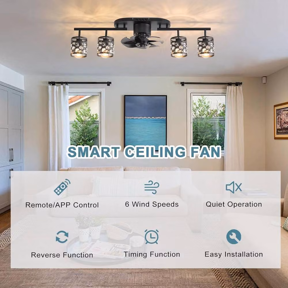 Garwarm Modern Black Crystal Ceiling Fan Light and Chandelier Set with Remote Control – 3