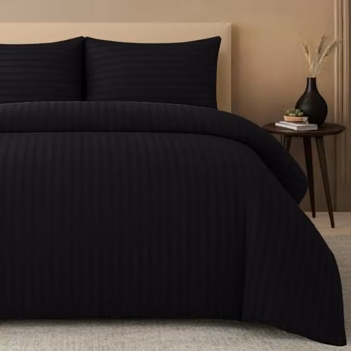 Pamposh Black Satin Stripe Microfibre Duvet Cover and Pillowcase Set, Pack of 2, W/D/H: 200 x 200 cm