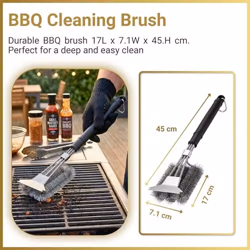 SHATCHI Heavy Duty BBQ Cleaning Brush with Scraper, Stainless Steel Wire Bristles and Long Handle for Gas or Charcoal Grills, Black and Silver – 3