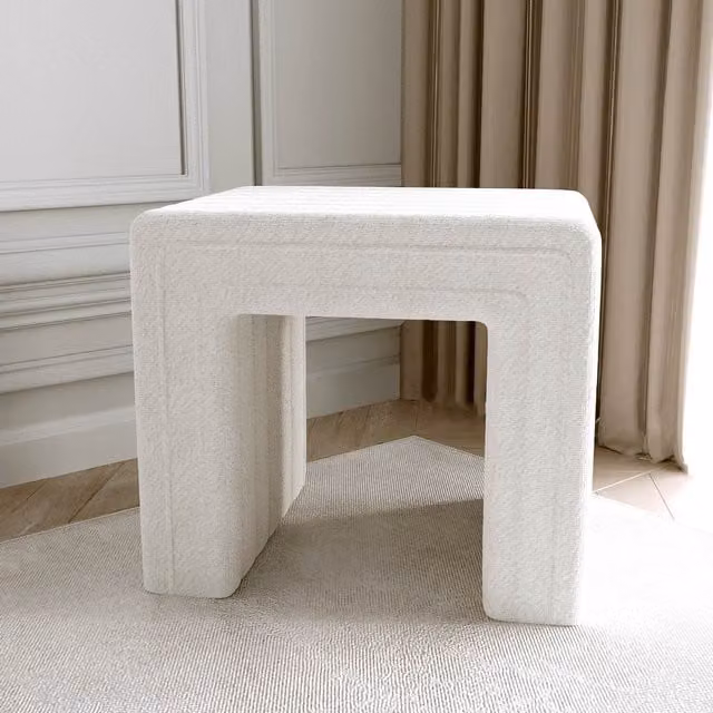 CARME White Boucle Upholstered Cube Stool