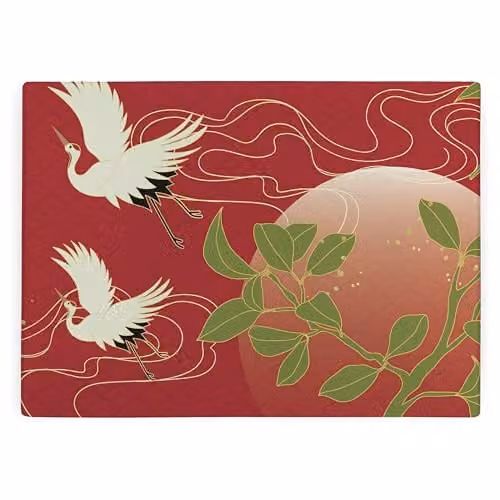 Purely Home Oriental Cranes Rectangular Glass Worktop Protector in Red and Multicolour, W: 39 cm, D: 28.5 cm – 1