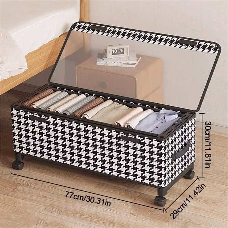 Nordara Black Fabric Under-Bed Storage Box with Lid and Wheels, W: 77 cm, D: 29 cm, H: 30 cm