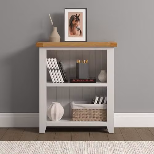 Seconique Windsor Low Bookcase in Ivory and Oak – 1