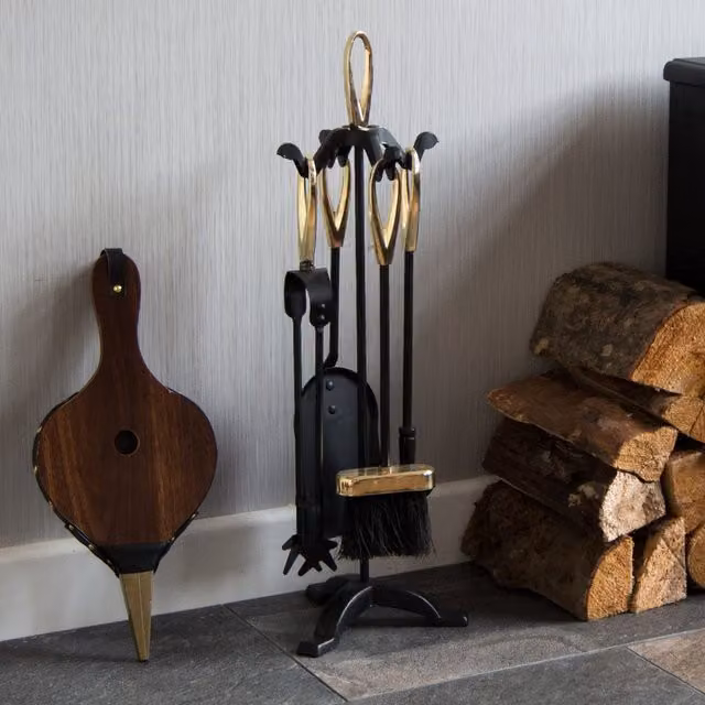 Fire Vida 5 Piece Buxton Fireplace Companion Set in Black and Gold