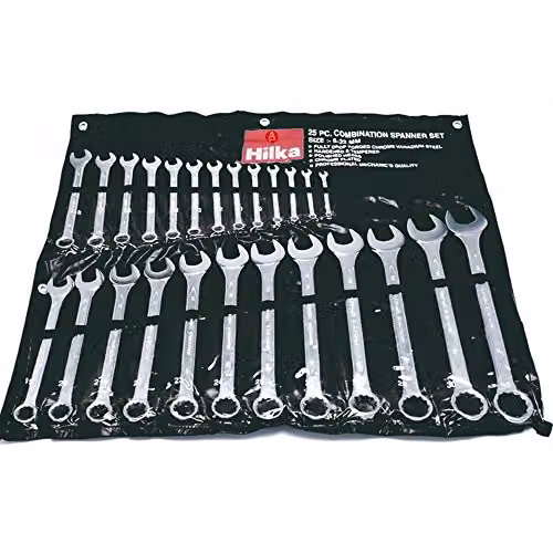 Hilka Pro Craft 25-Piece Combination Spanner Set in Silver Chrome Vanadium and Stainless Steel – 1