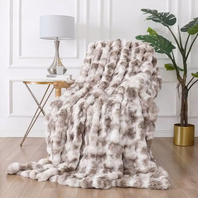 Rapport Home Nordic Faux Fur Throw Blanket in Beige and Silver, W: 150 cm, D: 200 cm