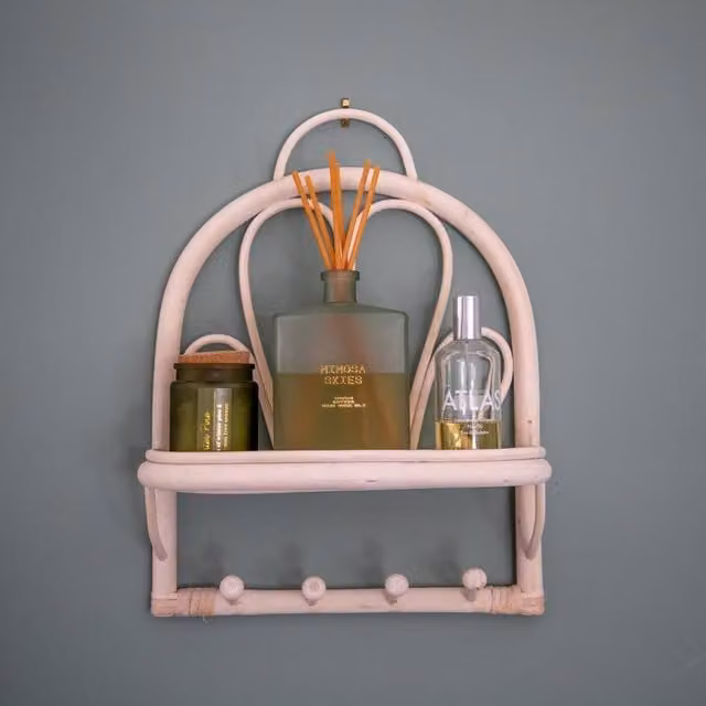 Madison & Mayfair Wall-Mounted Natural Rattan Shelf in Beige, W: 40.0 cm, D: 34.0 cm, H: 16.0 cm – 1