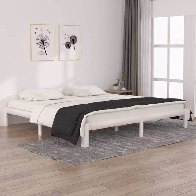 Berkfield Home White Solid Pine Wood Bed Frame W/D/H: 200 x 200 cm – 1
