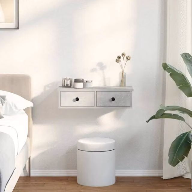 Berkfield Home Wall Mounted Shelf with Drawers in Concrete Grey, W/D/H: 60 x 25 x 15 cm