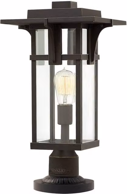 Netlighting Manhattan Outdoor Pedestal Lantern in Oil Rubbed Bronze and Brown, IP44, E27