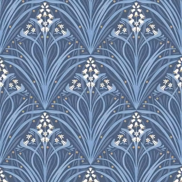 Muriva Bellflower Art Deco Floral Botanical Wallpaper in Blue