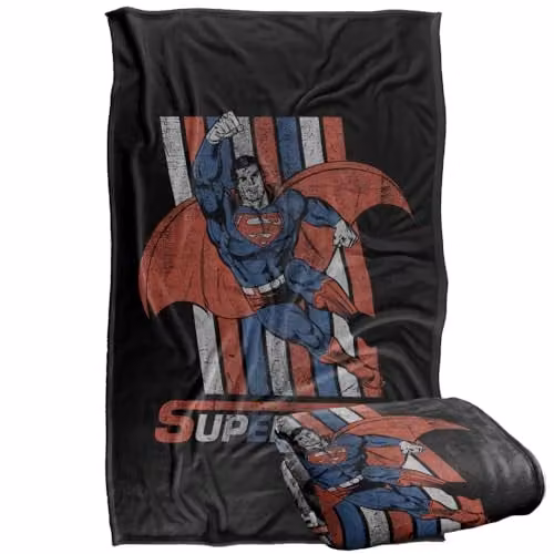 Warner Bros. Superman Retro Stripes Super Soft Fleece Throw Blanket, Multicolour, W/D/H: 91.44 x 91.44 x 1.47 cm