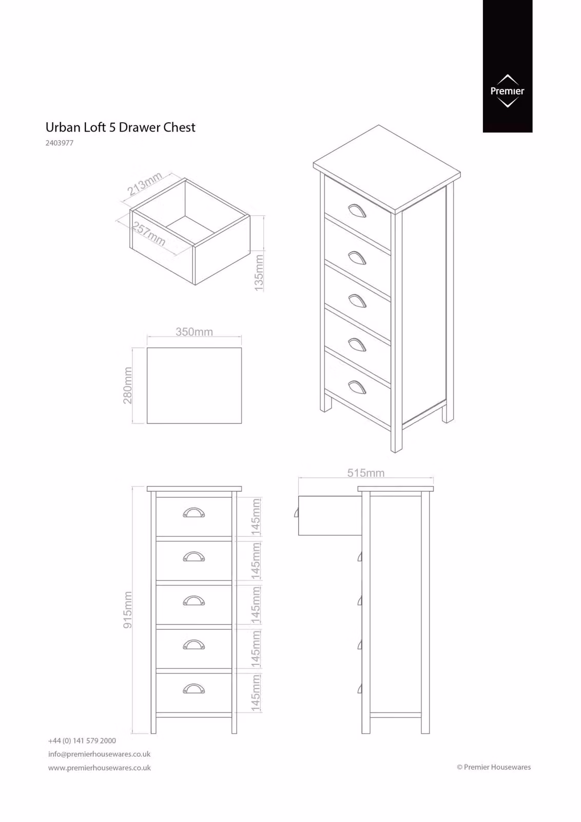 Orsina Stylish Compact 5 Drawer Chest in Brown and Multicolour – 2