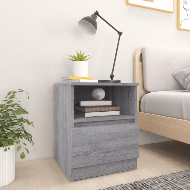 Berkfield Home Set of 2 Grey Sonoma Bedside Cabinets in Engineered Wood, W/D/H: 40 x 40 x 50 cm