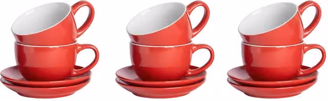 Argon Tableware Red Stoneware Cappuccino Cup and Saucer Set, 250ml, Set of 6 – 6