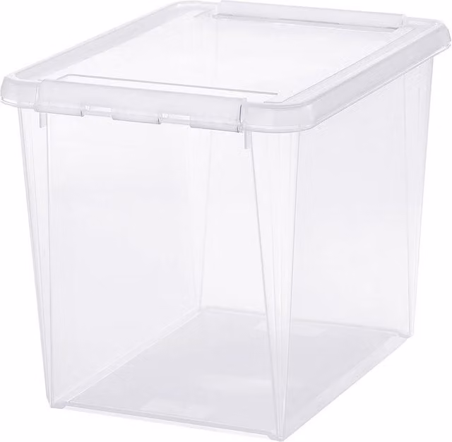 Orthex Solid Plastic Storage Box with Lid, White and Transparent, W/D/H: 40.0 x 32.0 x 30.0 cm