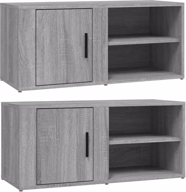 Berkfield Home Set of 2 Grey Sonoma TV Cabinets in Engineered Wood, W: 80 cm, D: 31.5 cm, H: 36 cm