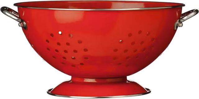 Premier Housewares Red Enamel Retro Colander with Handles, Stainless Steel Round Pasta Strainer – 4
