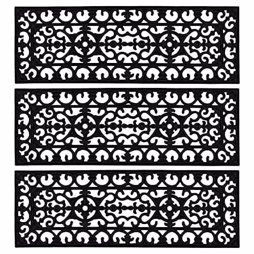 JVL Lexi Wrought Iron Effect Rubber Step Mat, Black, Set of 3, W: 75 cm, D: 25 cm – 1