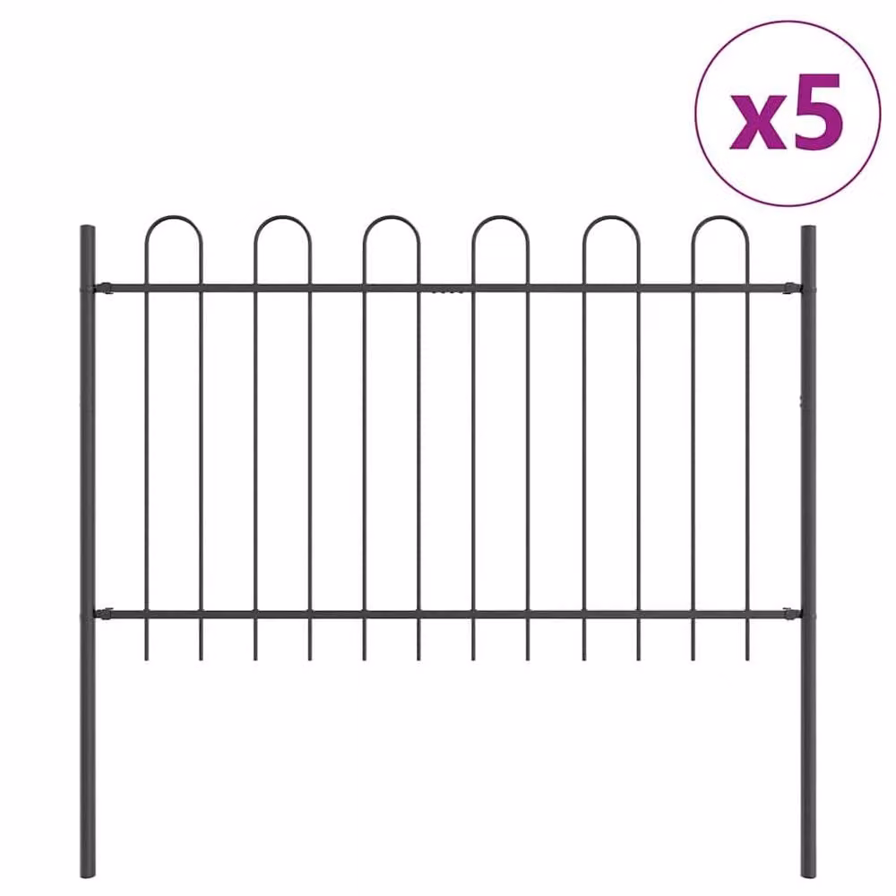 Berkfield Home Grey Steel Hoop Top Garden Fence, W: 8.5 m, H: 0.8 m – 2