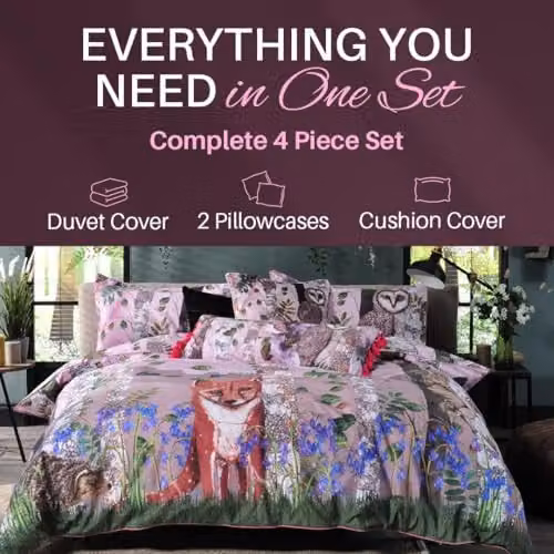 House of Norris Forest At Twilight Double Duvet Cover and Pillowcase Set, 200 Thread Count 100% Cotton, Multicolour, Duvet Cover: 140 x 200 cm, Pillowcase: 50 x 75 cm – 5