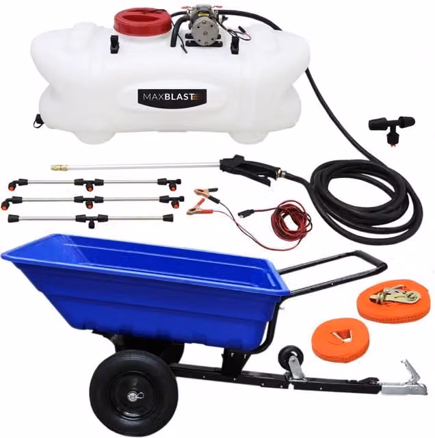Monstershop ATV Tipping Trailer with 60 Litre Rechargeable Pressure Sprayer in Blue – 1