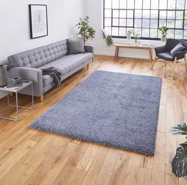 Terrys Modern Plain Rectangular Shaggy Rug in Grey