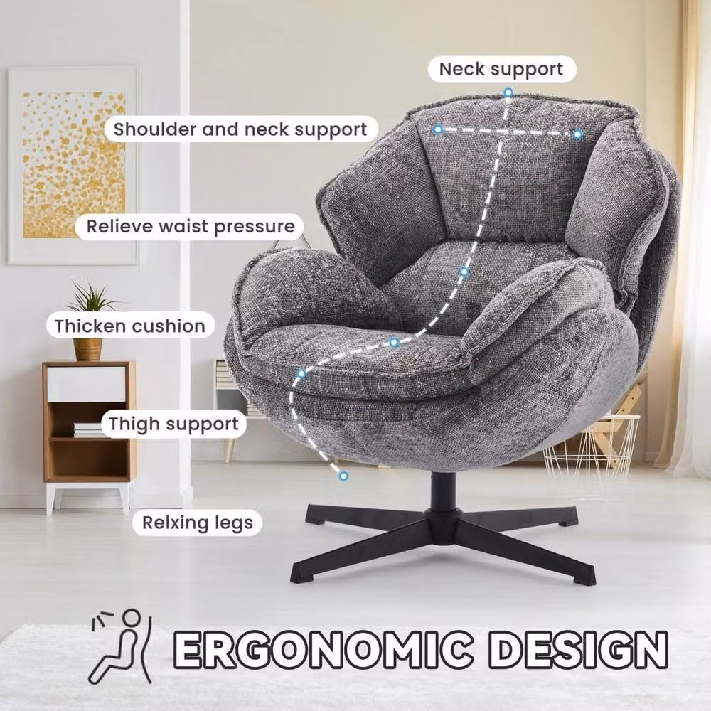 FORGEVIO Grey Fabric Swivel Task Chair with Armrests – 2