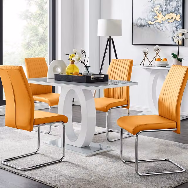 FurnitureboxUK Giovani Modern High Gloss Grey Glass Rectangular Dining Table and 4 Lorenzo Chairs Set in Yellow – 1