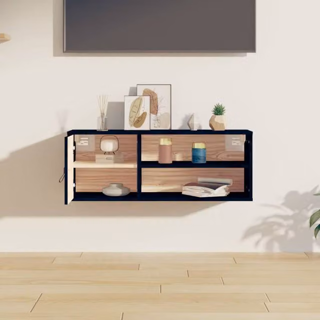 Berkfield Home Black Solid Wood Pine Wall Cabinet W: 80 cm, D: 30 cm, H: 30 cm – 1