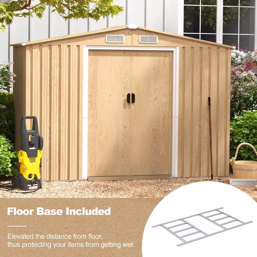 Costway Galvanised Steel Outdoor Storage Shed in Sand with Lockable Sliding Door – 3