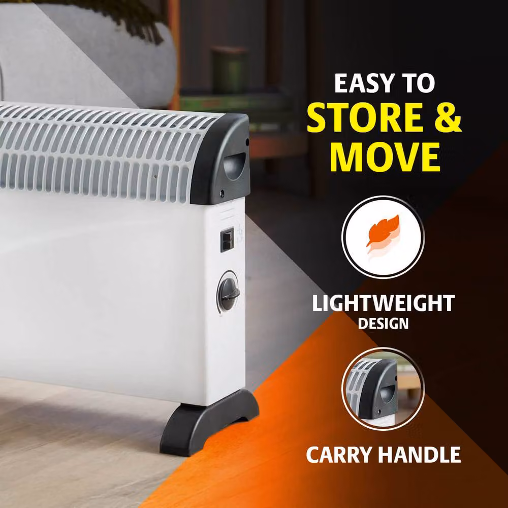 Bergstrom 2kW Portable Convector Heater in White with Thermostat and Overheat Protection – 4
