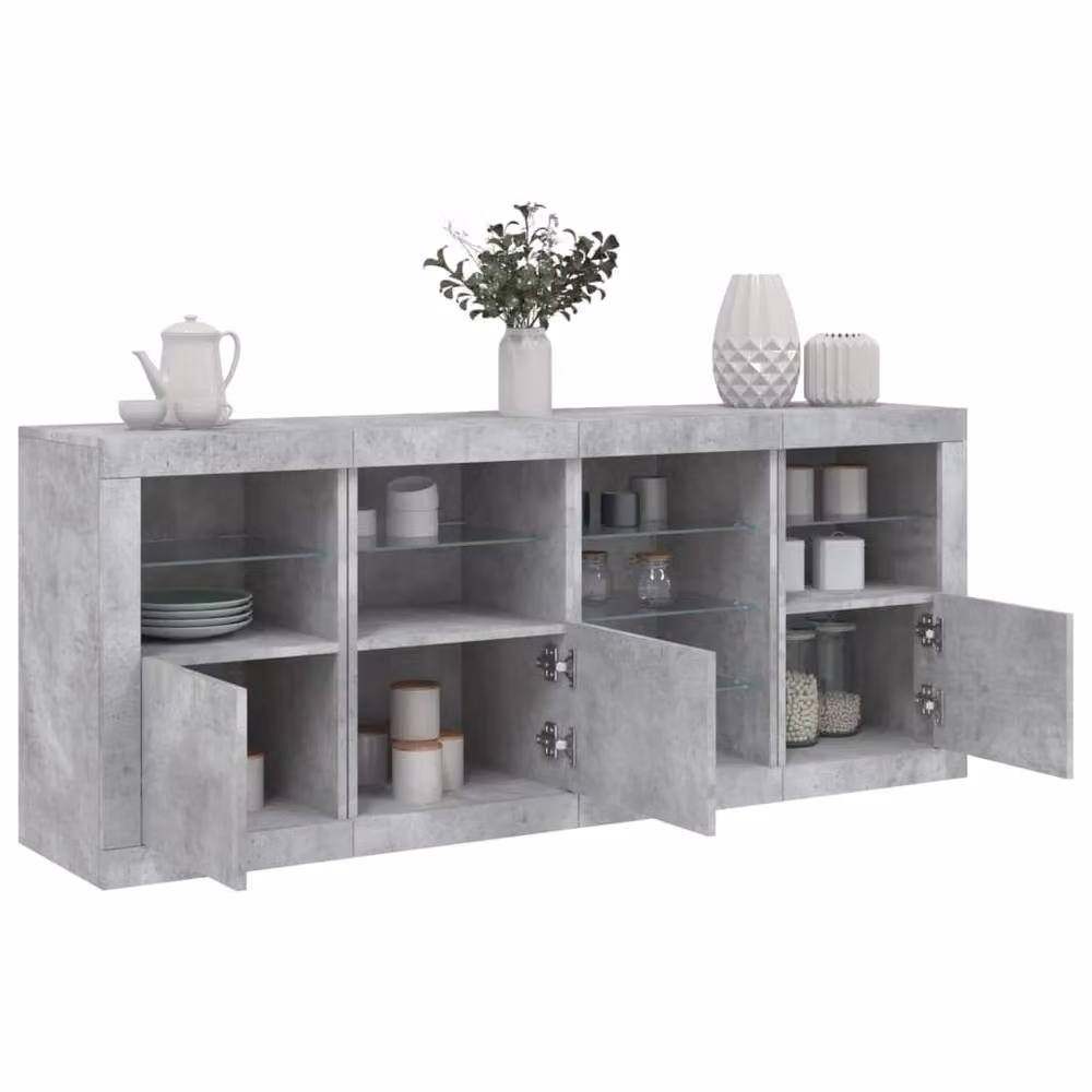 Berkfield Home Modern Sideboard with Integrated LED Lights in Matt Concrete Grey, W/D/H: 164 x 37 x 67 cm – 2