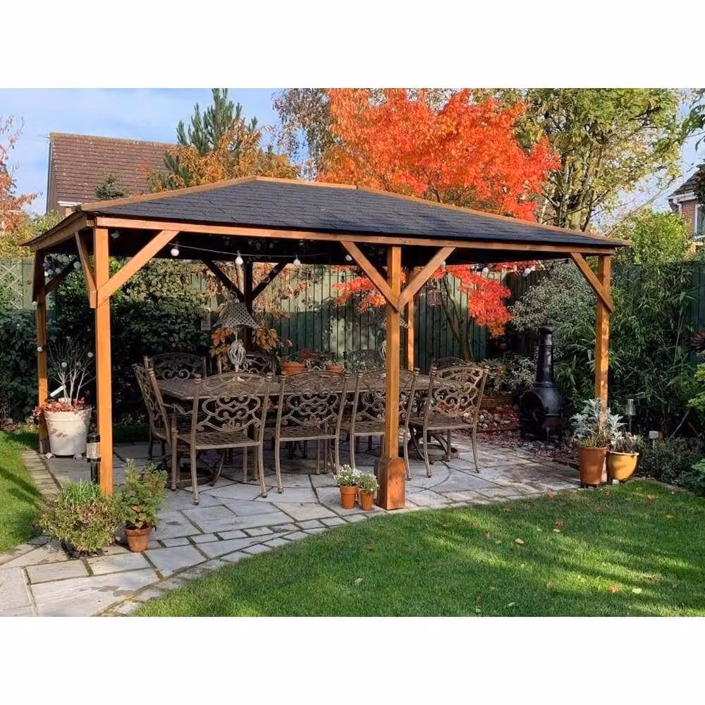 Dunster House Utopia 430 Wooden Hip Roof Garden Gazebo in Brown – 5