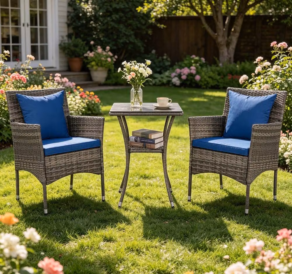 Costway 3-Piece Rattan Garden Bistro Set with Cushions in Multicolour – 2