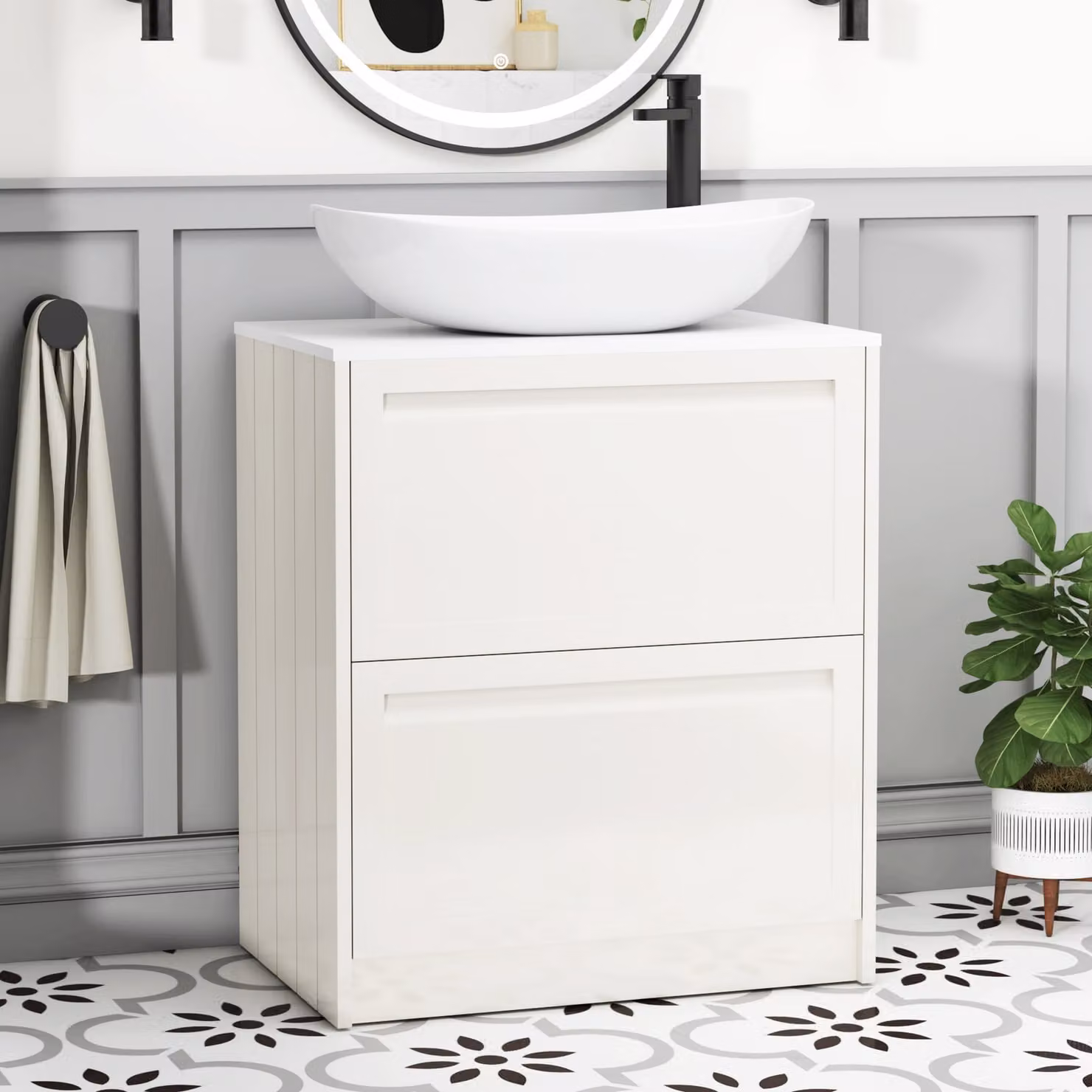 Royal Bathrooms Elmore 700mm Classic White Floor Standing Vanity Unit with 2 Drawers and Cesar Basin
