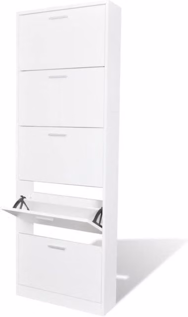 Berkfield Home White Wooden Shoe Cabinet with Tilting Compartments and Open Shelf
