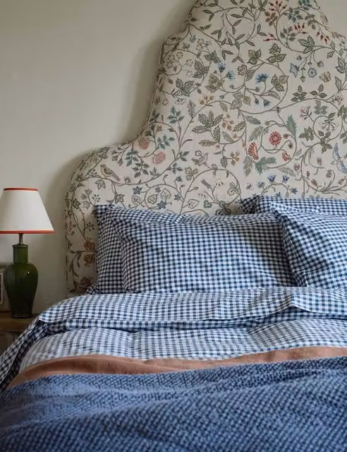 Piglet In Bed Blue Mix Gingham Check Pure Cotton Fitted Sheet W/D/H: 140 x 200 cm